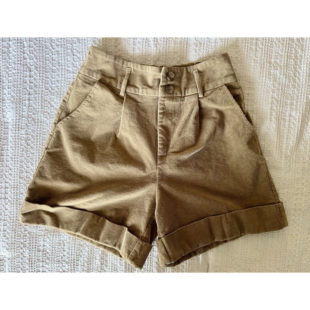 Cider  Corduroy Cuff Shorts XS Camel Brown Elastic Waist Classic (B4)